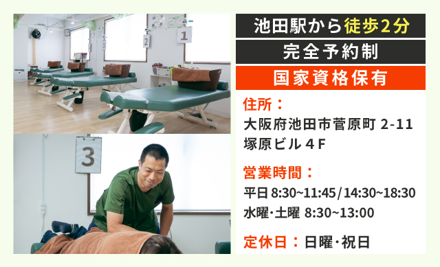 池田駅より徒歩2分、完全予約制